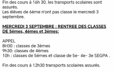 Rentrée des classes 2025